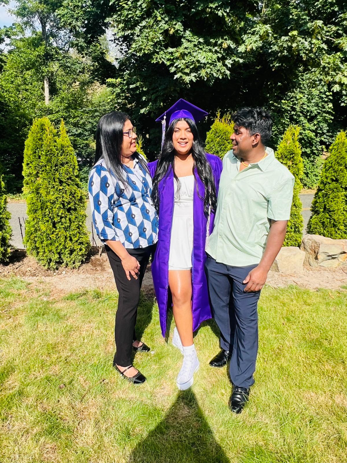 Sadana, Nihinsa, and Suneth celebrating graduation