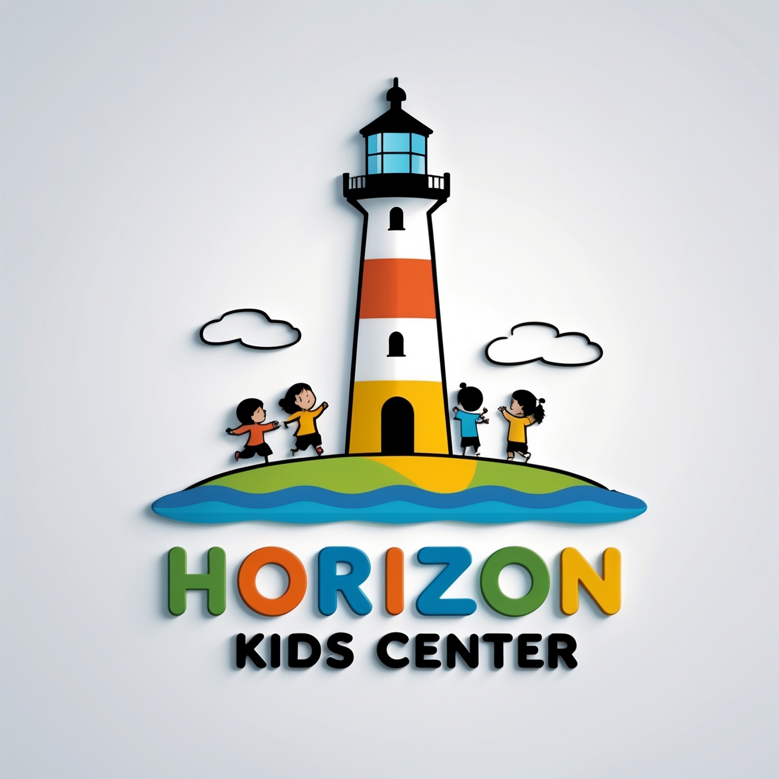 Horizon Kids Center Logo - Lighthouse with children playing